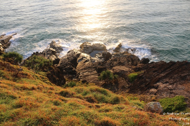 A sunrise at grassy head on the East Coast of Australia looking down at the rocks below. Taken in April 2014