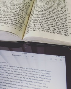 My Hebrew Bible being read alongside the actual bible.