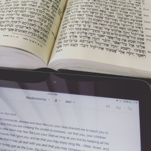 My Hebrew Bible being read alongside the actual bible.